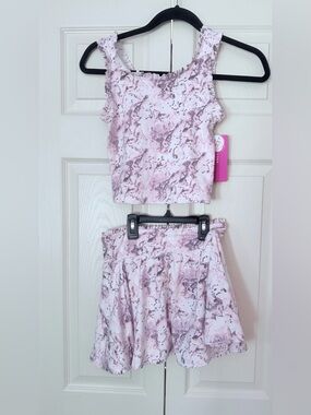 Yogalicious Pink Marble Print Skirt active wear Set